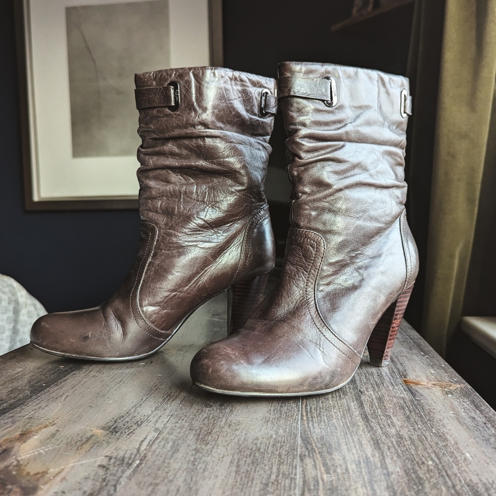 RUDSAK Brown Leather Slouch Ankle Boots - Size 39
